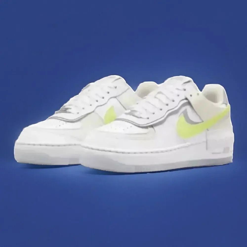 $134 Women Nike Air Force 1 Shadow Shoes White/Lemon/Wolf Grey FB7582 Size 9.5 - Picture 2 of 12